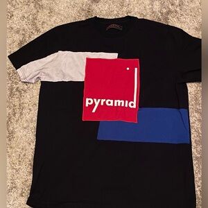 Black Pyramid Color Block Tee - Black, Red, Blue
